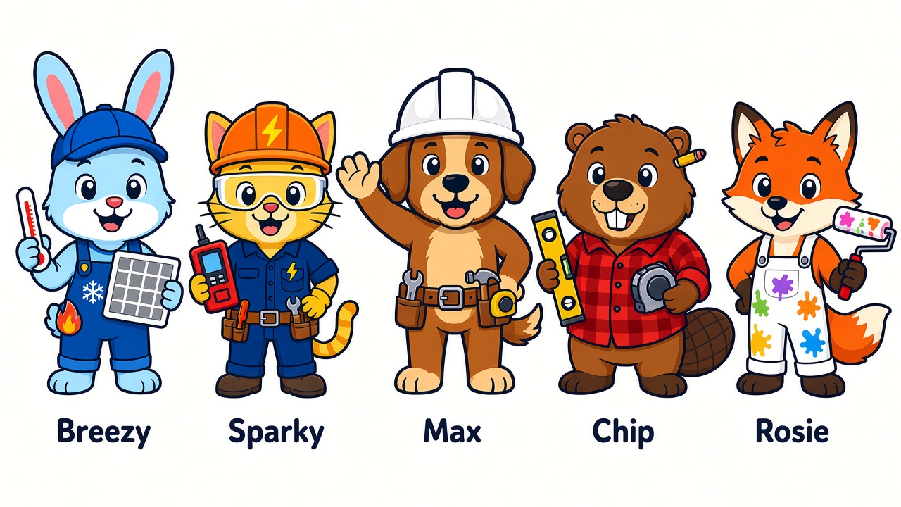 Max the puppy plumber with Sparky, Breezy, Chip and Rosie